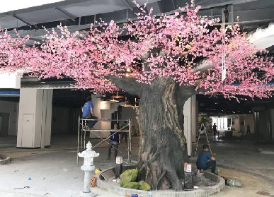 餐廳包柱子水泥仿真桃花樹