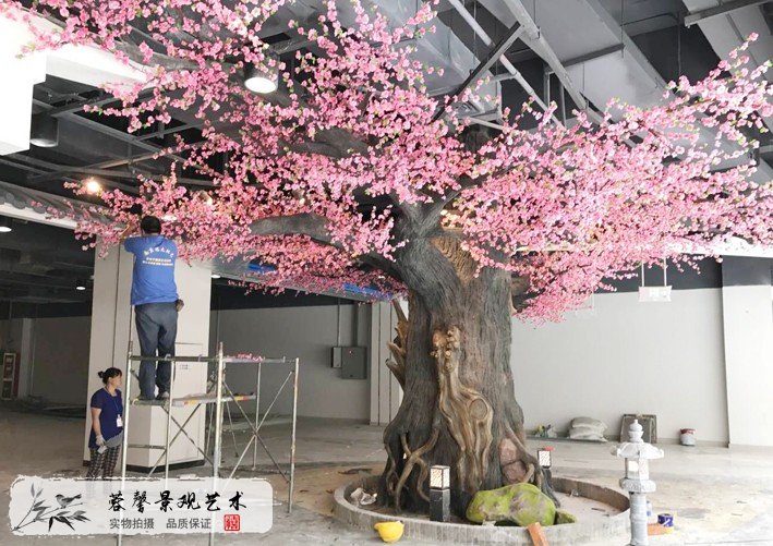 包柱子桃花樹水泥仿真大樹