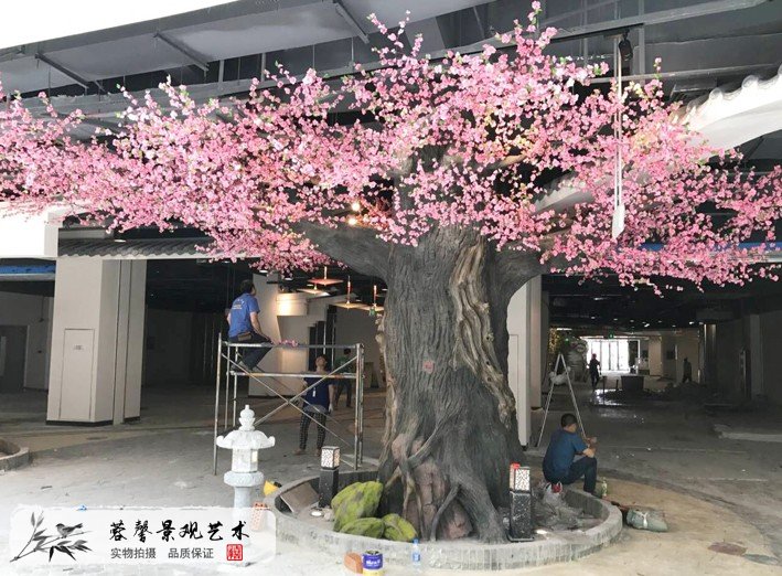 包柱子桃花樹水泥仿真大樹